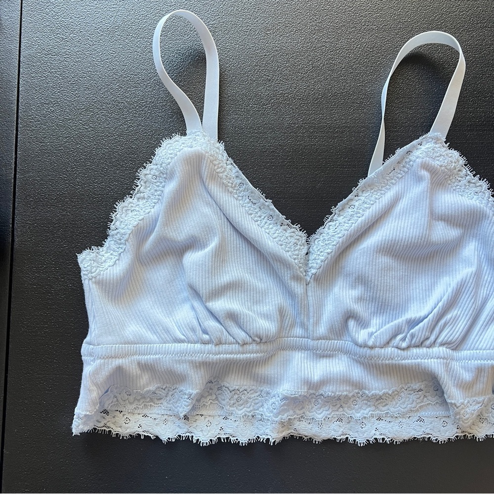 Aerie Eyelash Lace Babydoll Ribbed Bralette Longline Light Blue Size XXL - Picture 2 of 7